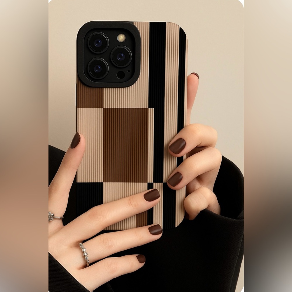 Apple iPhone Phone Case Vertical Stripes PU Leather Texture Color Block Brown